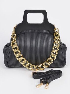 Pleated Wooden Handle Chain Bag